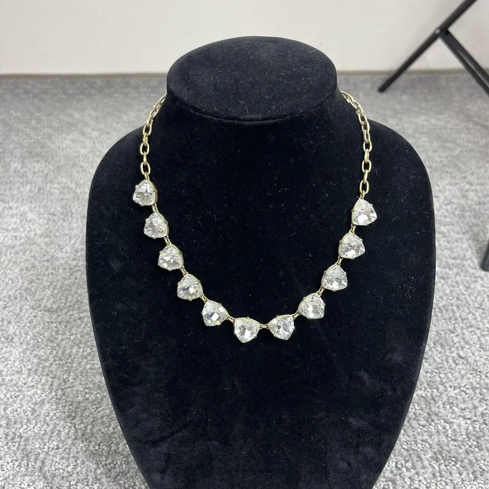 Stella Dot Necklace Crystal Rhinestone Statement Gold Tone Chain Jewelry Signed